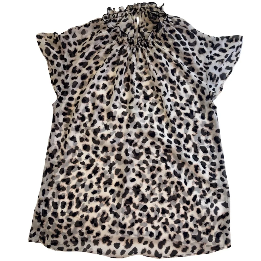 Express Leopard Print Ruffle Neck Blouse – Size Small - Picture 2 of 5
